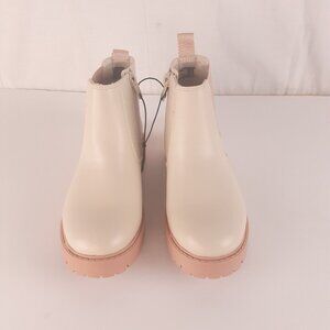 Girls Wonder Nation Ankle Boots Size 12 Cream & Pink Faux Leather Round Toe Side